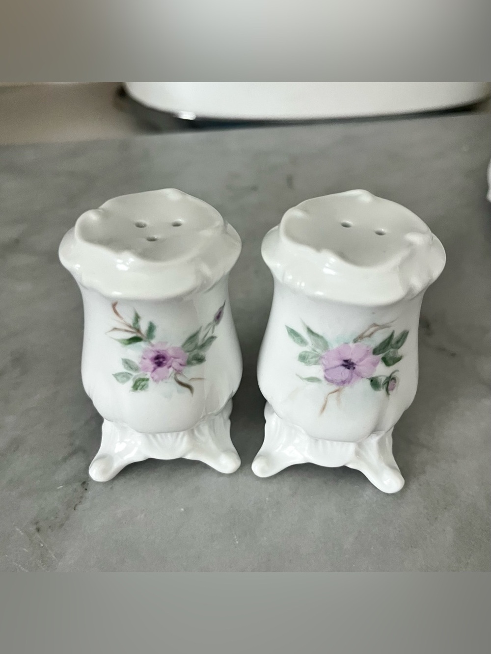 Vintage Footed Salt & Pepper Shakers Floral